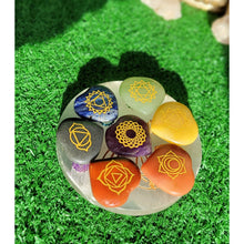 Load image into Gallery viewer, Flower of LIfe  Selenite Plate with Healing Palm Stones Crystal Chakra Stones - sevenzings

