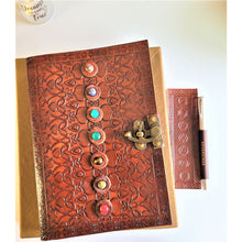 Load image into Gallery viewer, 7 Chakra Stone Leather Journal Set Gift Box Meditation Manifestation Journaling Set - sevenzings
