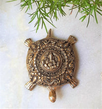 Load image into Gallery viewer, Brass Tortoise Statue feng shui Vastu Lord Ganesha Engraved
