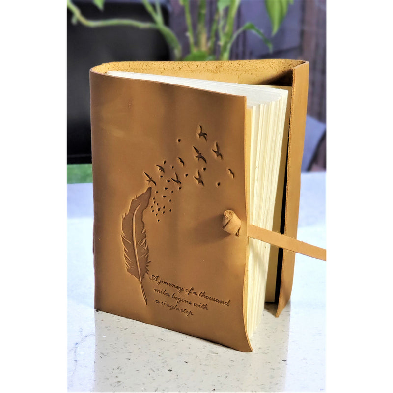 Leather Leaf Journal Book- Handcrafted Meditation Yoga Reiki Diary - sevenzings