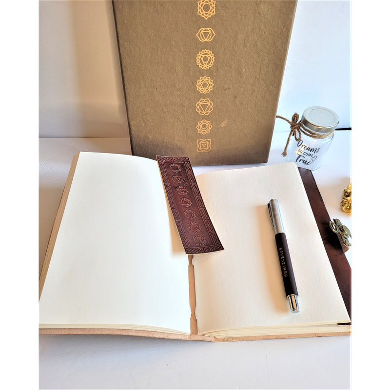 7 Chakra Stone Leather Journal Set Gift Box Meditation Manifestation Journaling Set - sevenzings
