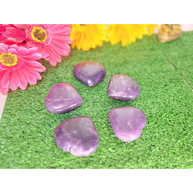 Natural Lepidolite Stone Healing Heart Crystal Gemstone Palm Stone Large Heart Reiki Energy Infused Healing Crystals - sevenzings