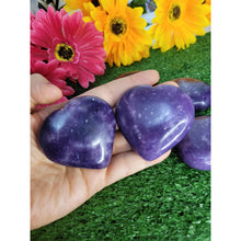 Load image into Gallery viewer, Natural Lepidolite Stone Healing Heart Crystal Gemstone Palm Stone Large Heart Reiki Energy Infused Healing Crystals - sevenzings