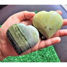 Load image into Gallery viewer, Large Puffy Heart Crystal Serpentine Gemstone Palm Stone Large Heart Reiki Energy Infused Healing Crystals Stone Manifestation Stones Sevenzings 
