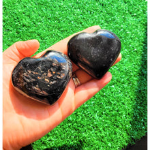 Load image into Gallery viewer, Black Tourmaline Heart Crystal Gemstone Palm Stone Large Heart Reiki Energy Infused Healing Crystals Stone Protection Stones Sevenzings