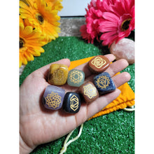 Load image into Gallery viewer, 7 Chakra Stones Tumbled Gemstone Set Palm Stones Chakra Balancing Engraved Healing Stones Meditation Stones Reiki Crystal Stones Sevenzings