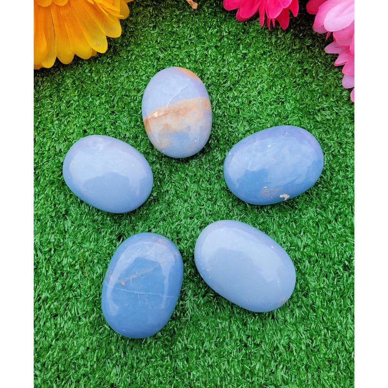 Crystal Palm Stone Angelite Pocket Stone Spiritual Stone Healing Crystals Worry Stone Protection Stone Sevenzings