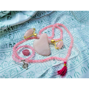 Rose Quartz Kit Facial Roller Crystal Beauty Gift Box Tumbled Stone Beaded Necklace Mala Bracelet Sevenzings