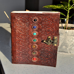Leather Seven Chakra Journal Book with Latch - Yoga Meditation Everday Diary - sevenzings