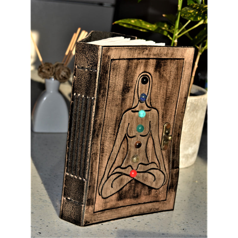 Leather Seven Chakra Journal Book with Latch - Handcrafted Meditation Diary _ Perfect Valentine's Day Gift - sevenzings