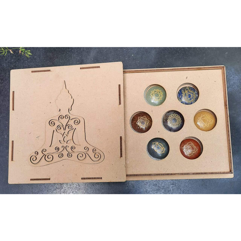 Healing Chakra Crystals Set - 7 Chakra Engraved stones Box Meditation Mindfulness Healing - sevenzings
