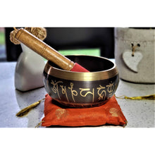 Load image into Gallery viewer, Authentic Tibetan Singing Bowl Set Black Engraved Mantra Sound Bowl Chakra Healing Bowl - sevenzings