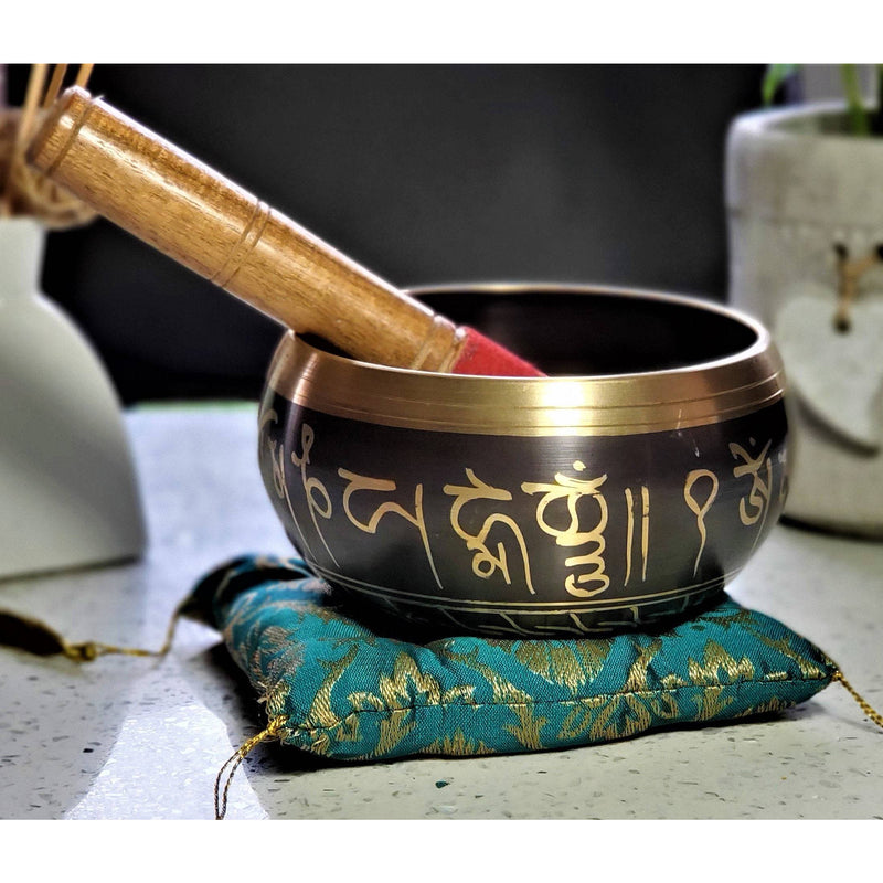 SUPER <<SALE>> Black Tibetan Singing Bowl Set Mantra Sound Bowl Meditation Buddha Yoga Reiki Mindfulness Heal Sound Therapy Bowl - sevenzings