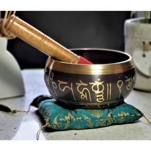 Load image into Gallery viewer, Thanksgiving Gifts - Authentic Tibetan Singing Bowl Set Black Engraved Mantra Sound Bowl Chakra Healing Bowl - sevenzings