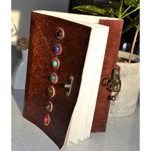 Load image into Gallery viewer, 7 Chakra Stone Leather Journal Set Gift Box Meditation Manifestation Journaling Set - sevenzings