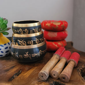 Authentic Tibetan Singing Bowl Set Black Engraved Mantra Sound Bowl Chakra Healing Bowl