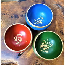 Load image into Gallery viewer, Om Mani Padmne hum Mantra Colored Tibetan Singing Bowl - sevenzings