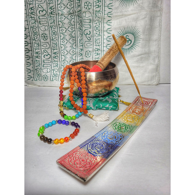 Gift Box| Meditation Gift Set| Tibetan Singing Bowl Chakra Mala Bracelet Scarf | Yoga Mindfulness Wellness Kit- Perfect Self Care Box - sevenzings