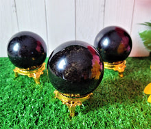 Load image into Gallery viewer, Genuine Black Obsidian Crystal Sphere Crystal Ball with sphere stand
