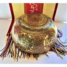 Load image into Gallery viewer, 9&quot; Hand made Tibetan Singing Bowl with Hand Etched Tara &amp; Chakras Deep Vibrations Sounds Meditation Mindfulness Yoga Sound Bath Sound Bowl - sevenzings
