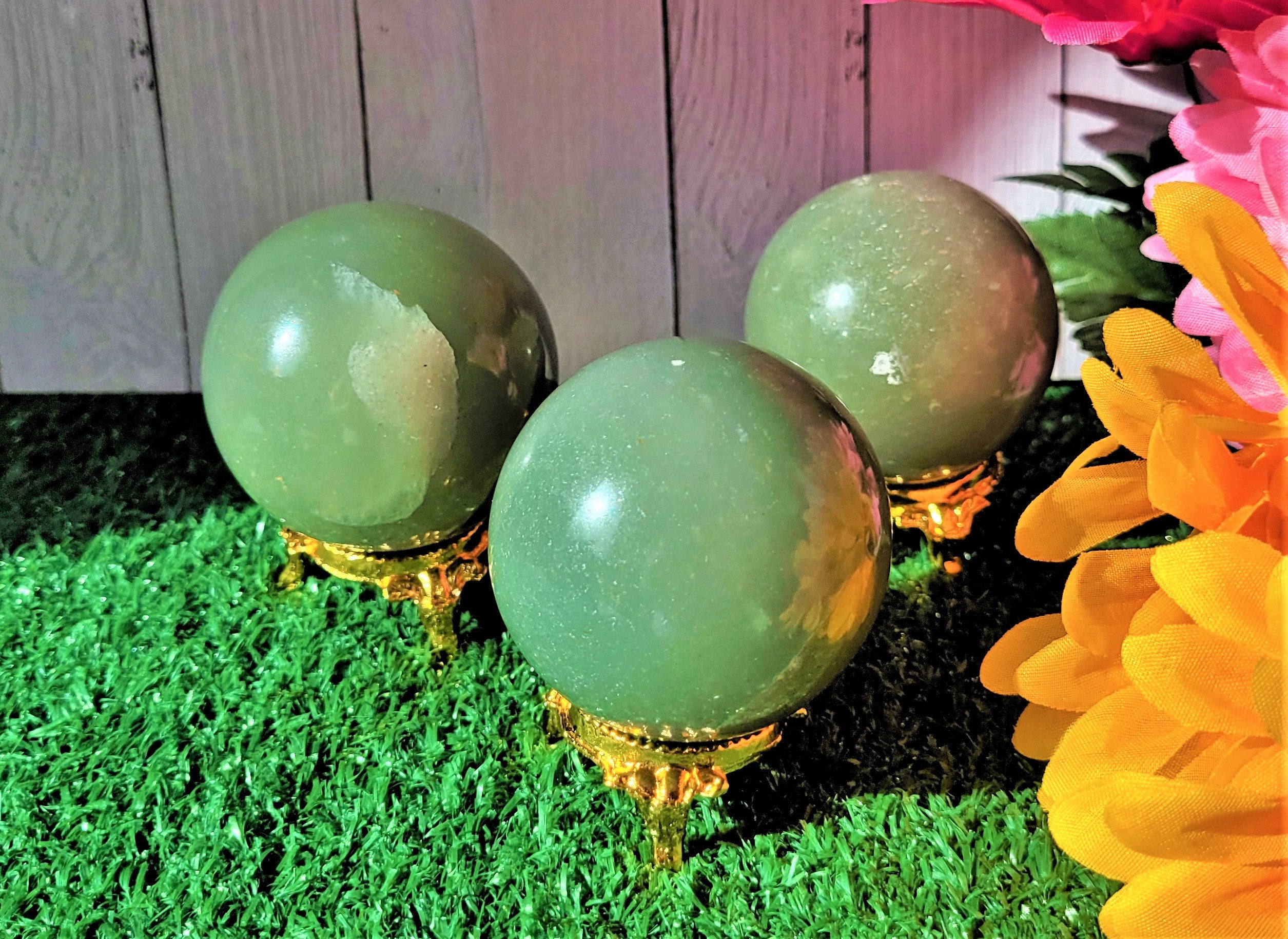 Green Aventurine with Quartz Sphere +FREE Glass Stand! Large Green Aventurine Sphere - sale Natural Green Aventurine Quartz Sphere