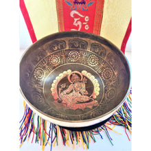 Load image into Gallery viewer, 9&quot; Hand made Tibetan Singing Bowl with Hand Etched Tara Mantras Deep Vibrations Sounds Meditation Mindfulness Yoga Sound Bath Sound Bowl - sevenzings