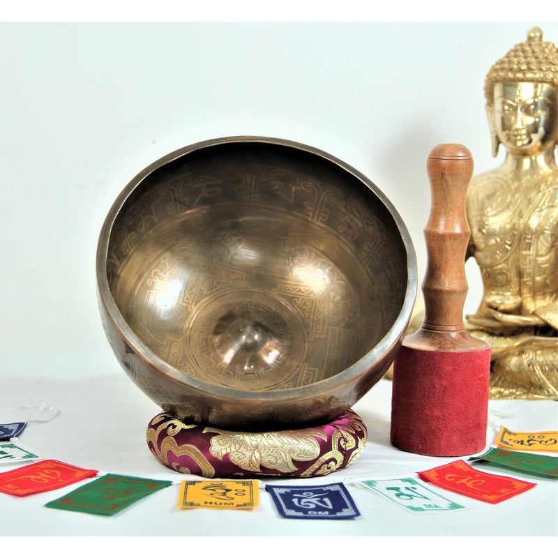 9" Hand made Lingam Singing Bowl Authentic Tibetan Sound Bowl Deep Vibrations Sounds Meditation Mindfulness Yoga Sound Bath Sound Bowl