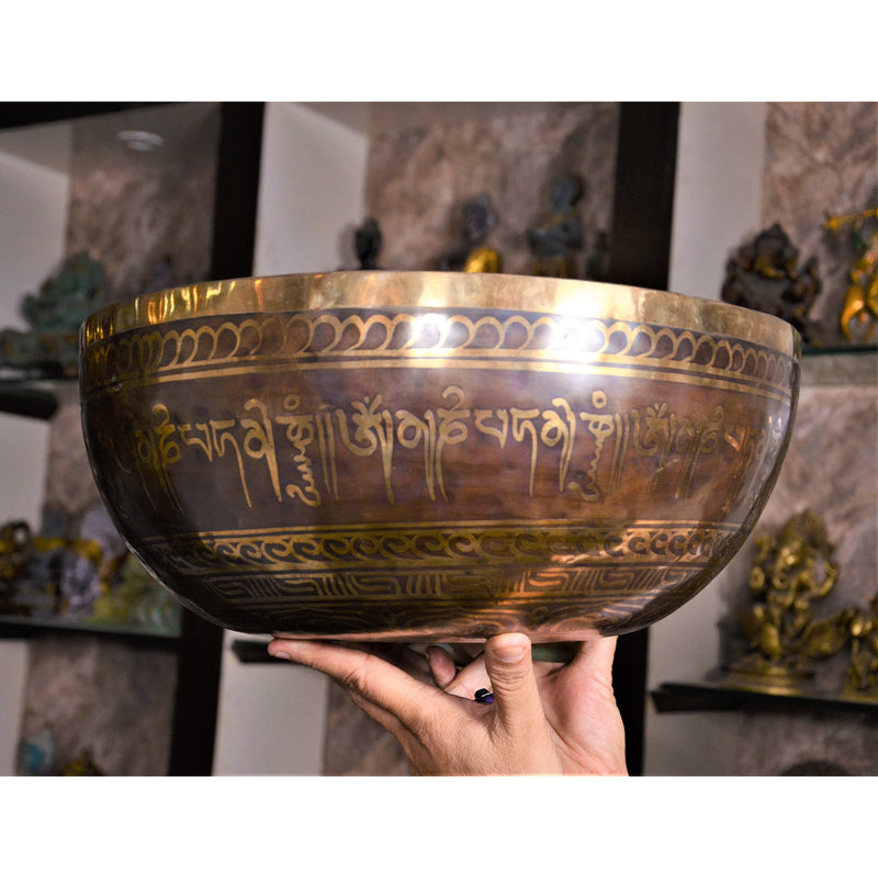 Large Nepali Singing Bowl 15" Buddha Tibetan Sound Bowl Handmade Meditation Mindfulness Chakra Balance Healing Therapy Sound Bowl - sevenzings