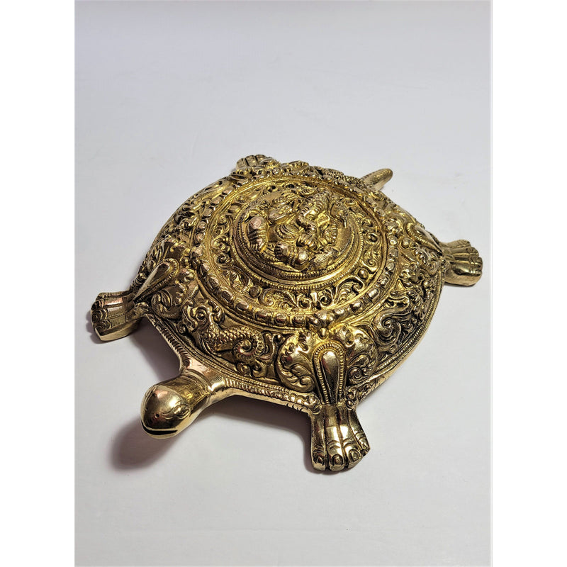 Brass Tortoise Statue feng shui Vastu Lord Ganesha Engraved Turtle Figurine Sculpture Home Decor Work Space Decor - sevenzings